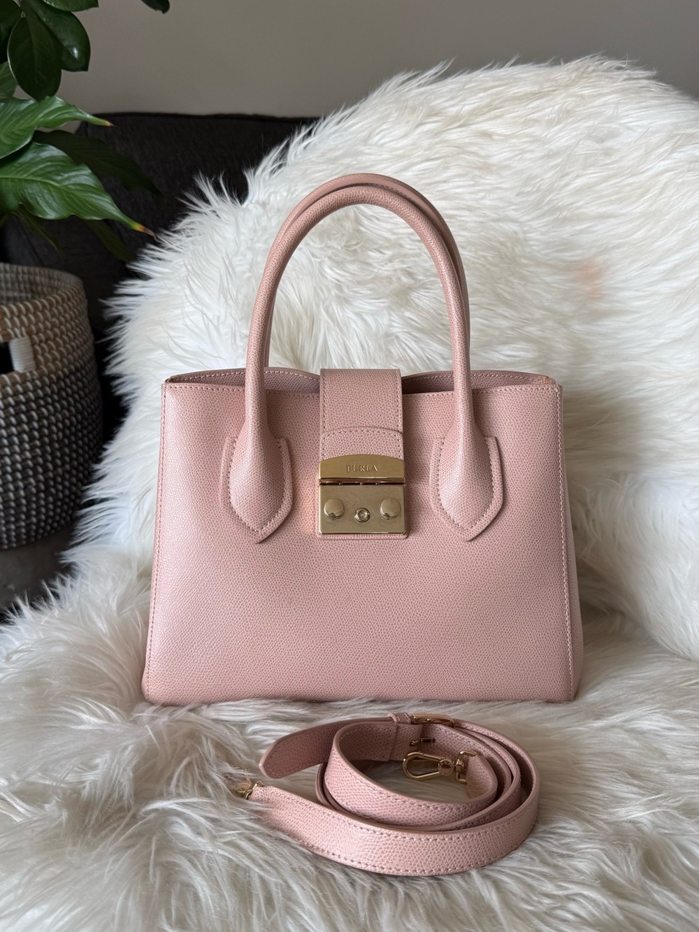 Authentic Furla Structured Leather Satchel 2 Way